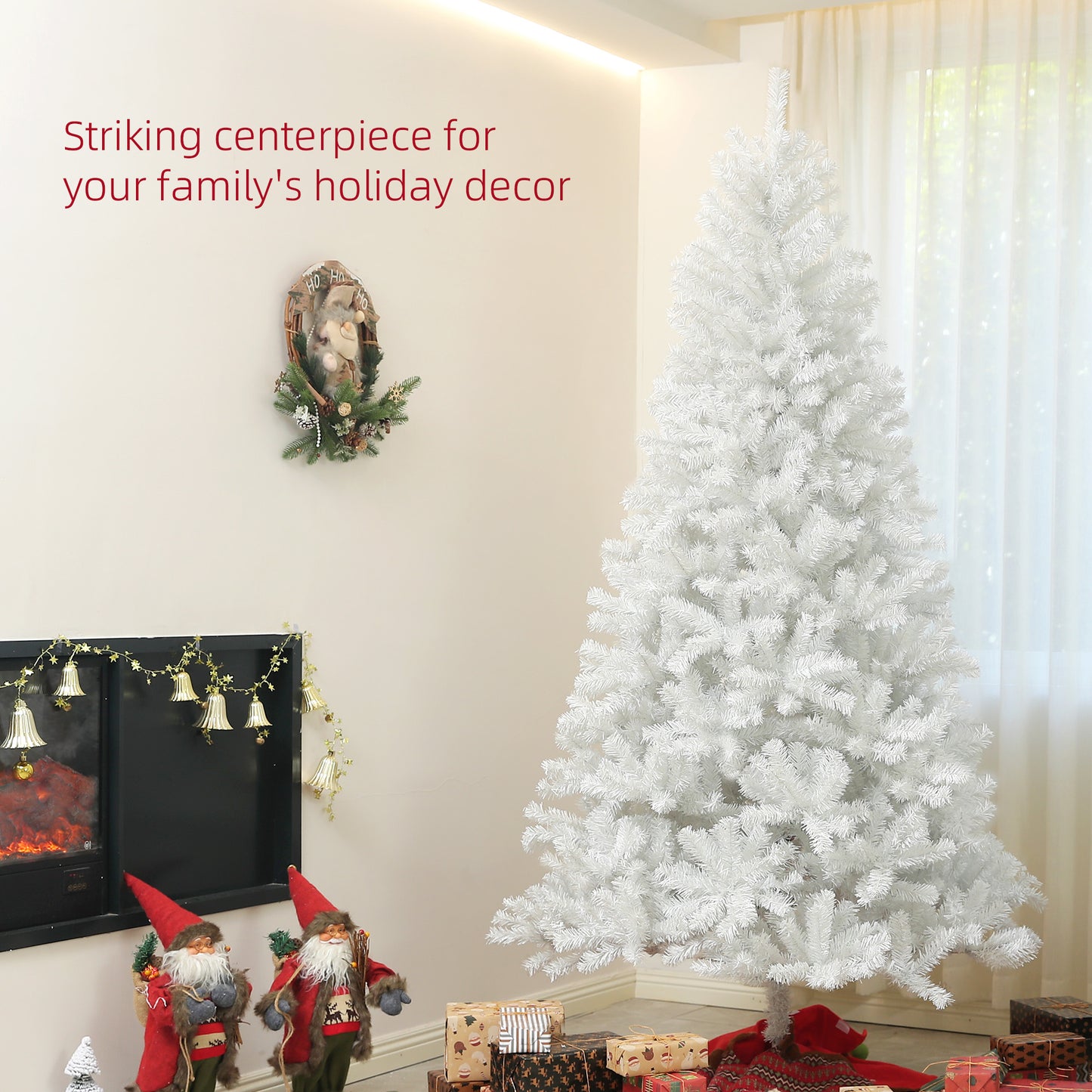 HOMCOM White 9ft Faux Christmas Tree for Holidays, Auto-Open
