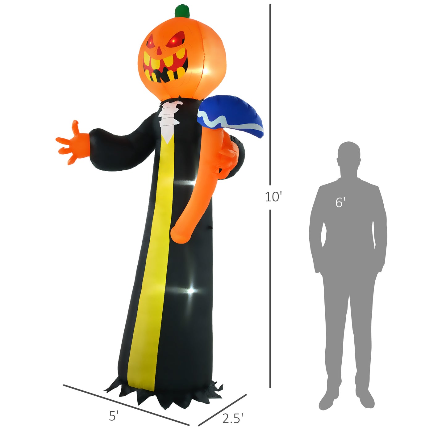 HOMCOM Spooky Inflatable Pumpkin Ghost 10ft LED Yard Display