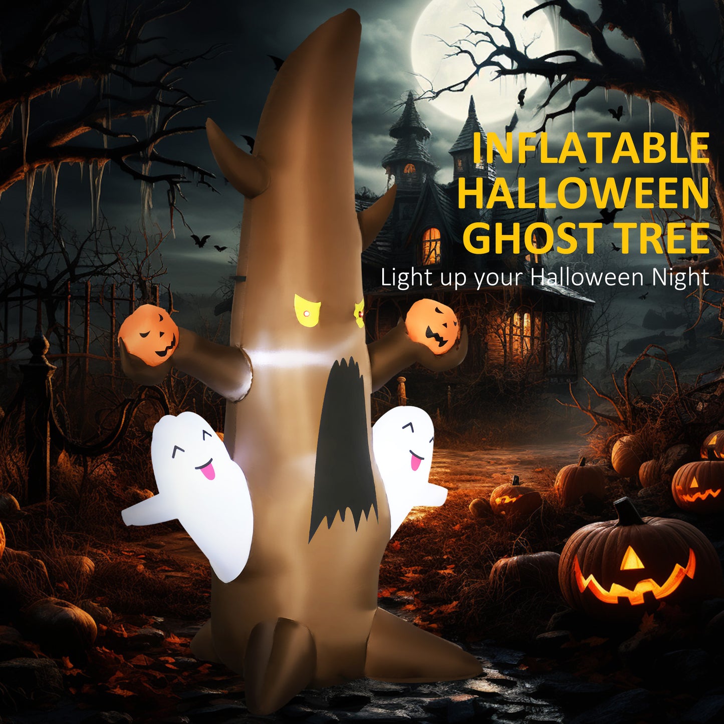 Outsunny Halloween Ghost Tree Inflatable for Yard, LED 5ft