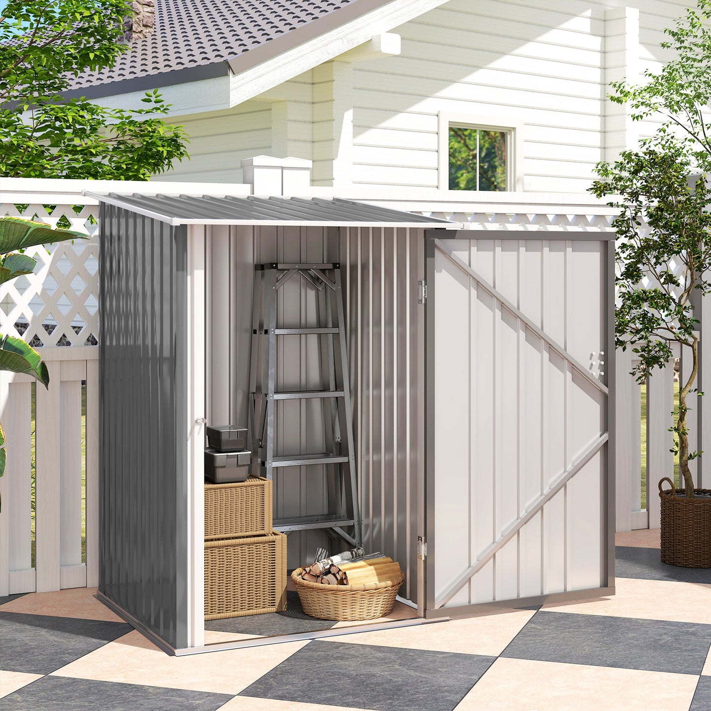 Outsunny Lean-To Garden Shed for Patio, Galvanized Steel