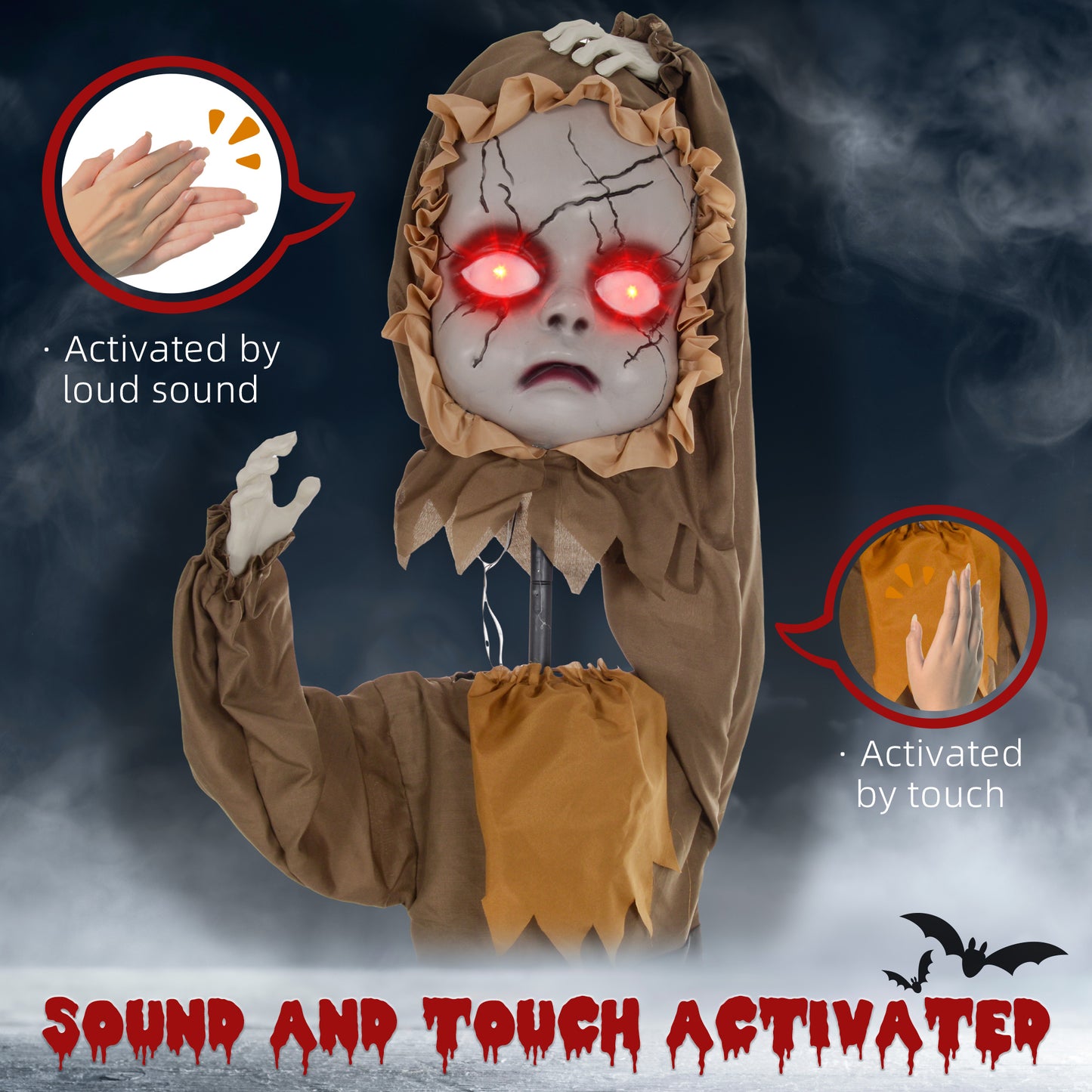 HOMCOM Outdoor Halloween Animatronic Doll, Sound & Motion