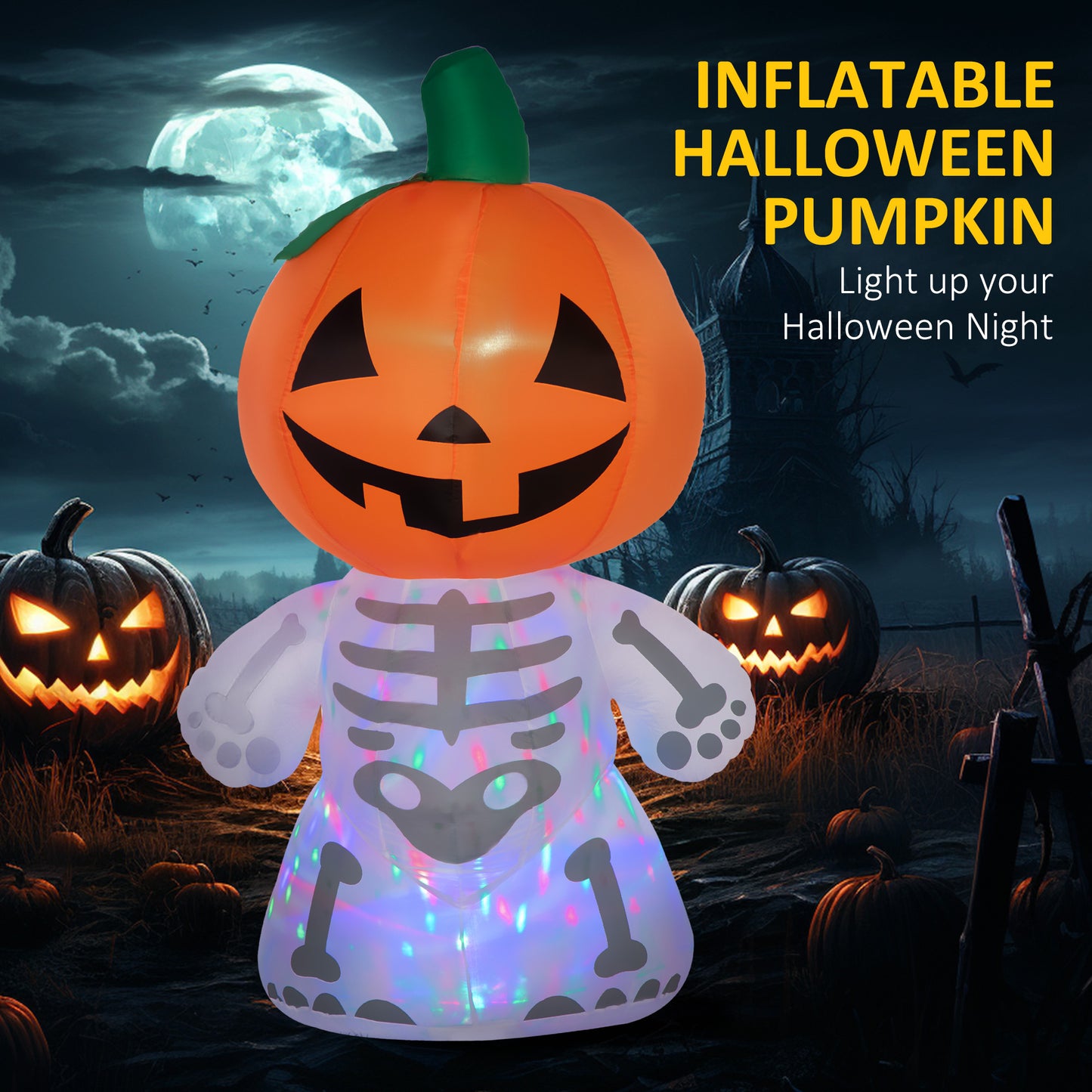 HOMCOM Halloween Inflatable Yard Decor 6ft LED Ghost Pumpkin