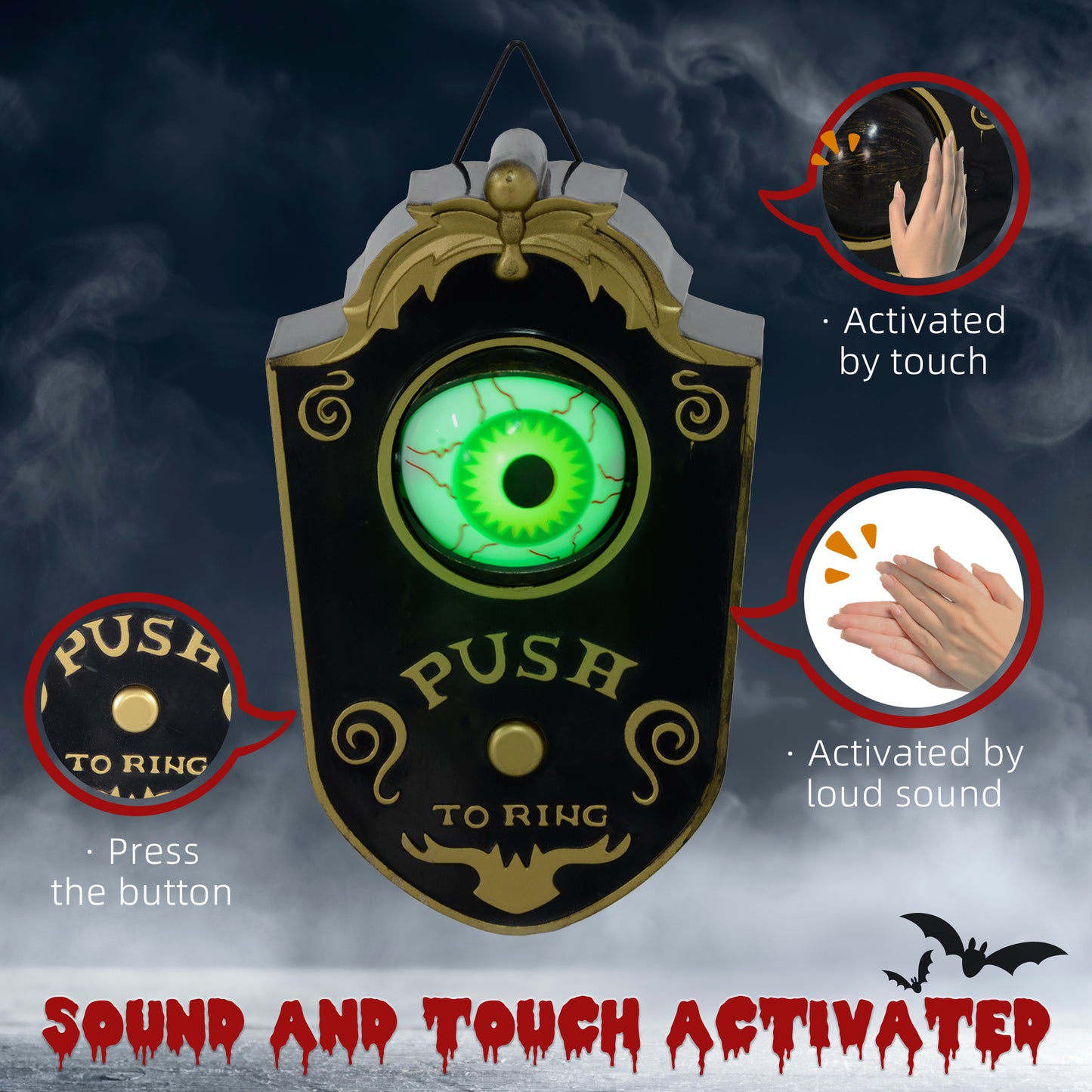 HOMCOM Halloween Doorbell for Porch, Eyeball Lights & Sounds