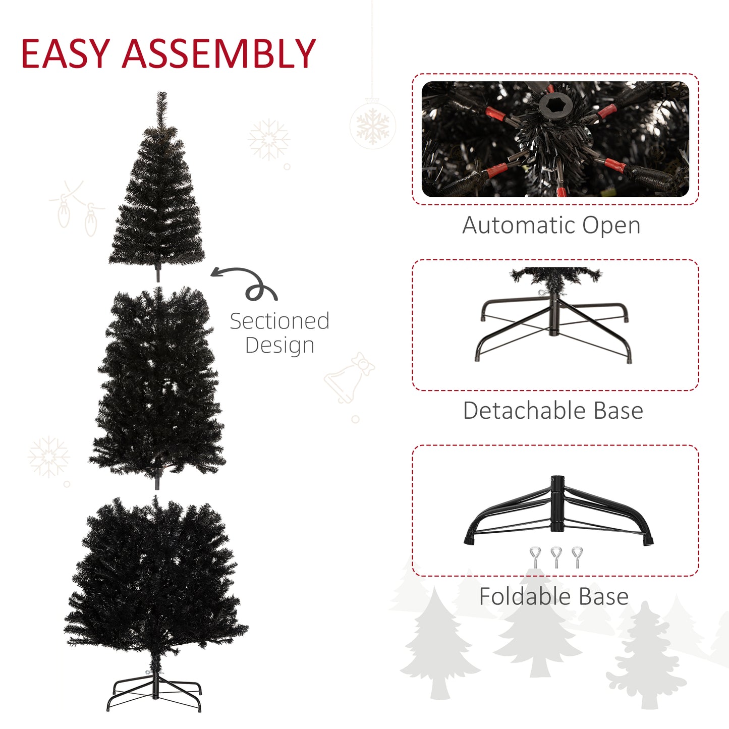 HOMCOM Black 8ft Pencil Christmas Tree for Holidays, Stand
