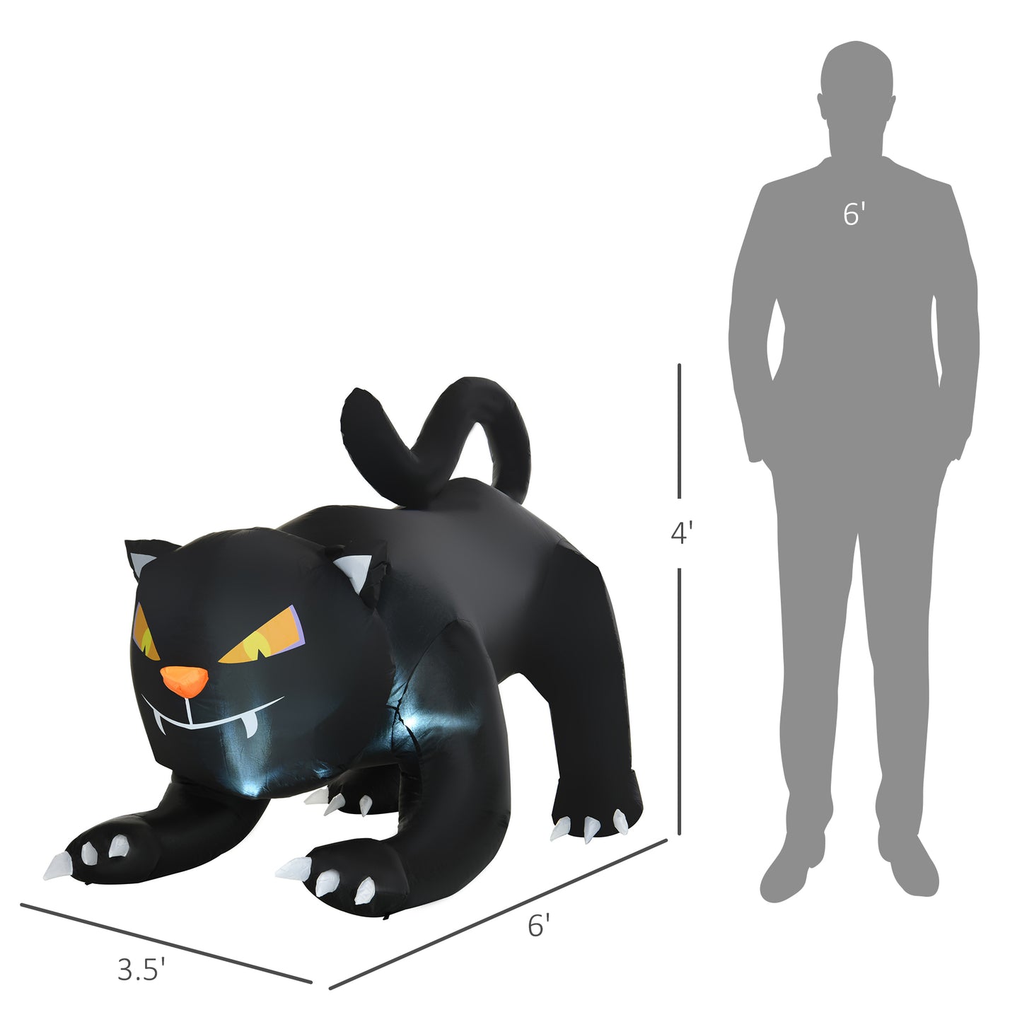 HOMCOM 6.2-Ft Halloween Black Cat Yard Inflatable, LED-Lit