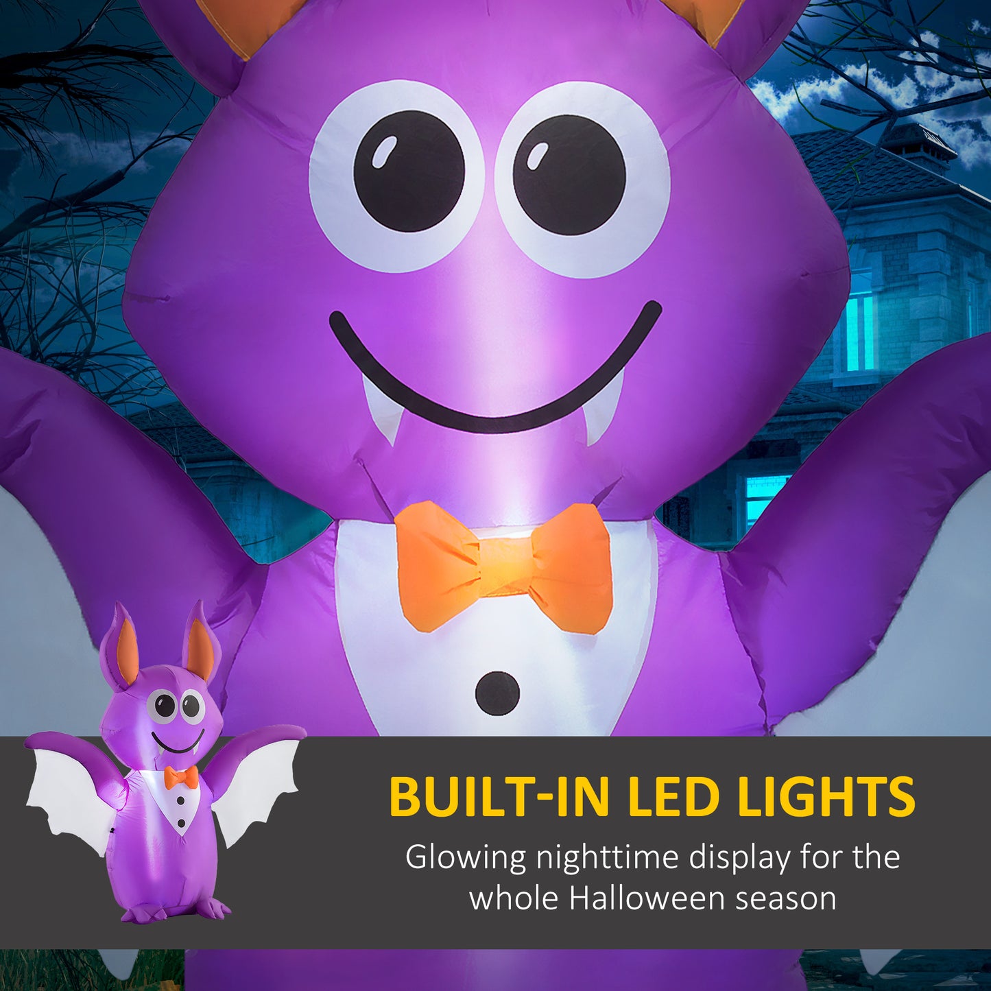 Outsunny Halloween Inflatable Bat, 6ft LED-Lit Yard & Garden