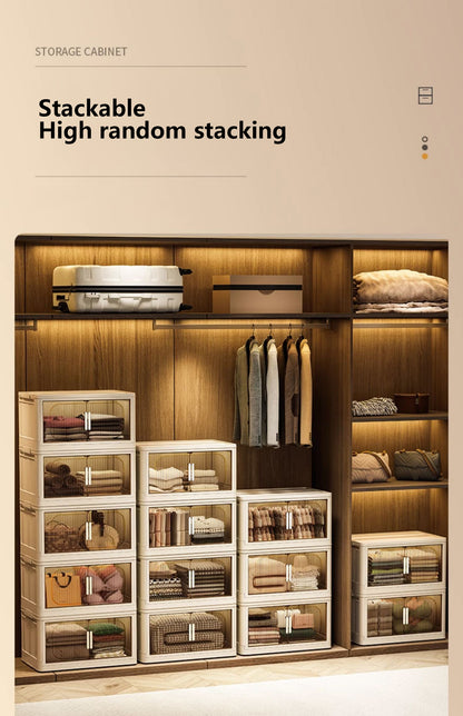 Modern Folding Closet Cabinet with Wheels, 3-Tier