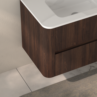 Dark Walnut 30" Floating Bathroom Vanity, Integrated Sink