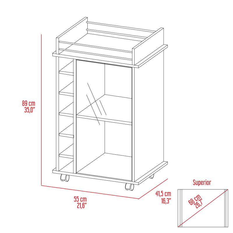 Dukat Espresso Bar Cart for Home, 6-Bottle Rack, Rolling