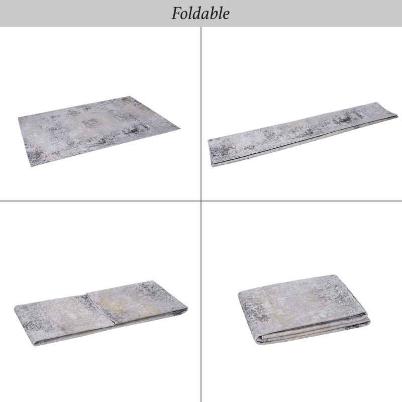 NAAR MAVAL Gray & Gold 5x8 Area Rug, Living Room, Washable