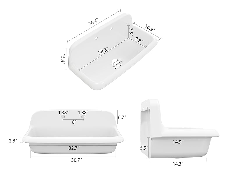 ELLAI Farmhouse Wall-Mount Laundry Sink, 36-Inch High-Back