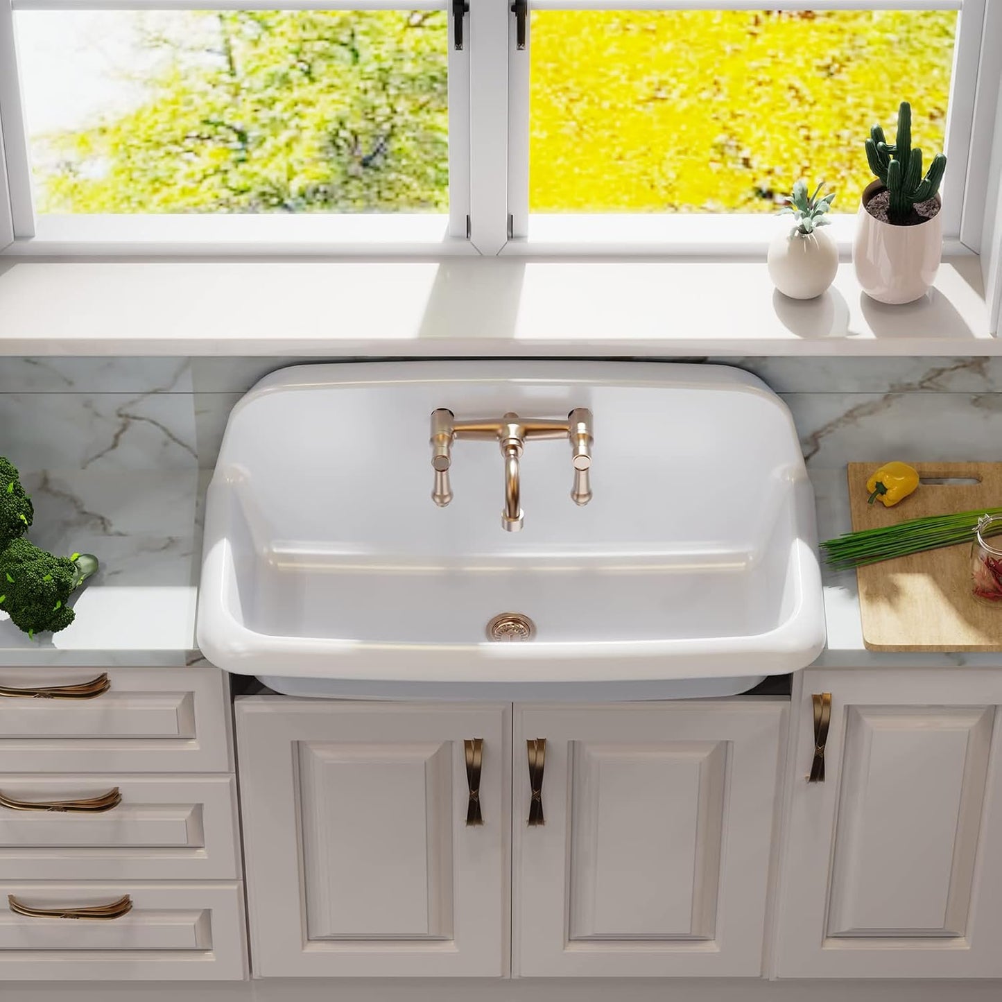 ELLAI Farmhouse Wall-Mount Laundry Sink, 36-Inch High-Back