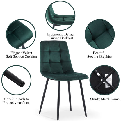 Mid-Century Green Velvet Dining Chairs for Kitchen, Set of 4