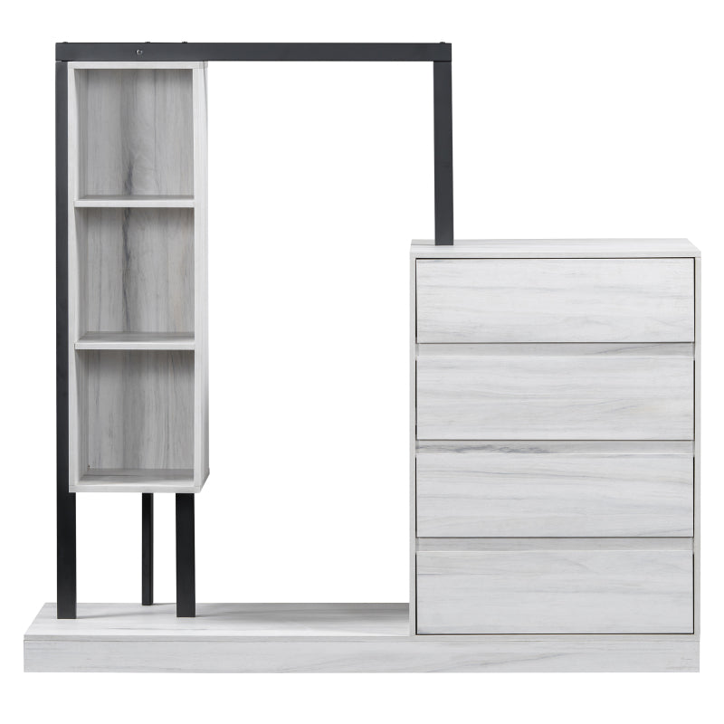 Sleek White Bedroom Wardrobe, 4 Drawers & 3 Shelves