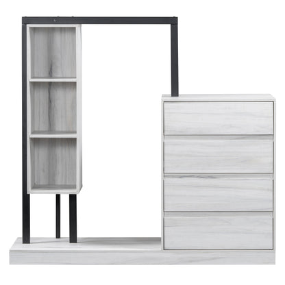 Sleek White Bedroom Wardrobe, 4 Drawers & 3 Shelves
