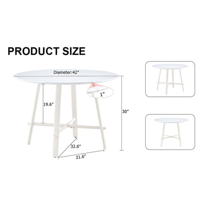 Modern Round Dining Table, Dining Room, 42-Inch White Top