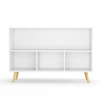 Modern Kids Bookcase for Playroom w/ Collapsible Fabric Bins