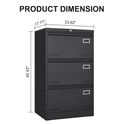 Sleek 3-Drawer Lateral File Cabinet for Home Office, Locking