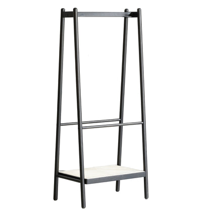 Boho Solid Oak Garment Rack for Entryway, Rattan Shelves