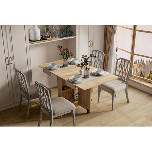 DFW Space-Saving Folding Dining Table with Shelves & Wheels