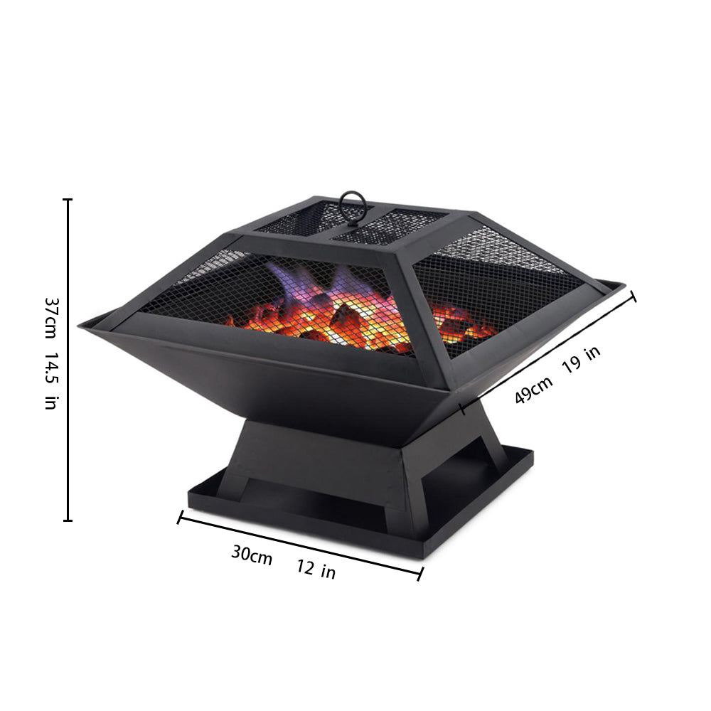 Compact Square Fire Pit for Backyard BBQs, Portable