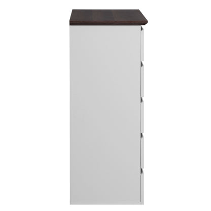 Modern 5-Drawer Bedroom Dresser, Two-Tone White & Walnut