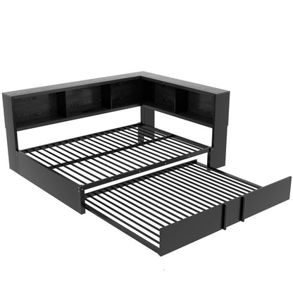 Modern Metal Daybed w/ Trundle, Guest Room Storage & USB