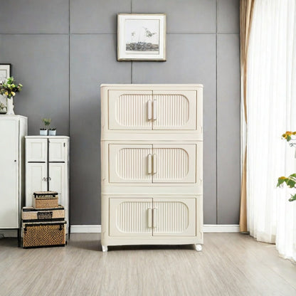 Cream White Collapsible Storage Cabinet for Bathroom