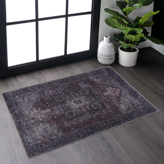 NAAR MAVAL Modern Burgundy Entryway Doormat, Washable