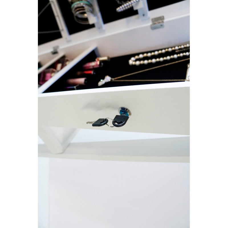 Sleek 360° Swivel LED-Lit Mirror Jewelry Armoire for Bedroom