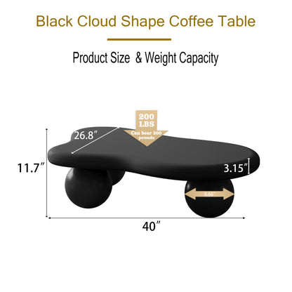 Modern Black Cloud Coffee Table for Living Room, 3 Ball Legs