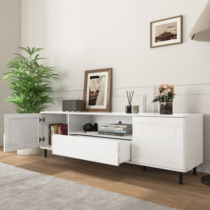 Modern High-Gloss TV Stand for Living Room with Shelves