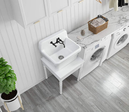 ELLAI Farmhouse Wall-Mount Utility Laundry Sink, High-Back