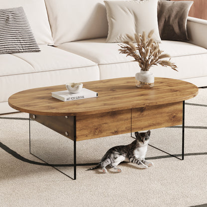 Natural Oval Coffee Table, Living Room, Glass Sides, Drawers