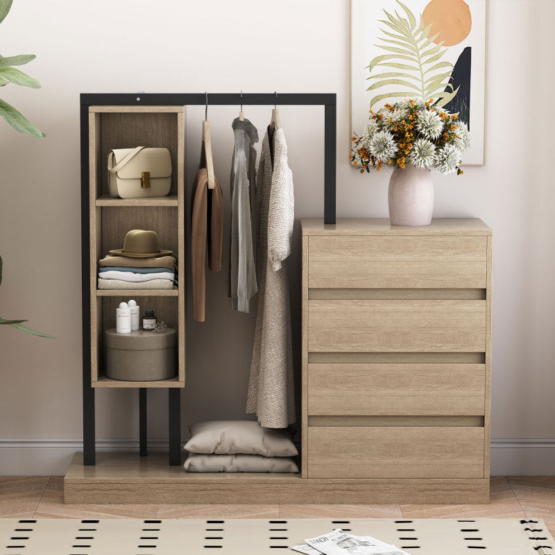 Sleek White Bedroom Wardrobe, 4 Drawers & 3 Shelves