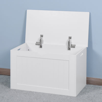 Modern White Lift-Top Toy Box for Entryway, Safety Hinges