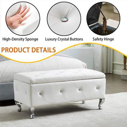 Glam Storage Ottoman Bench for End of Bed, Crystal-Tufted