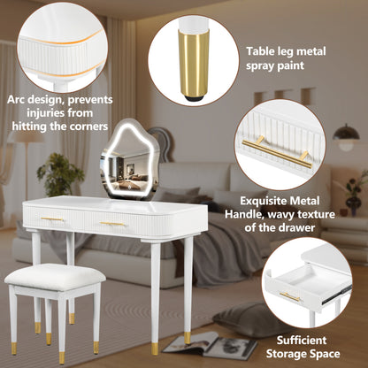 Modern Vanity Set for Bedroom with Touch LED Mirror, 2 Drawers