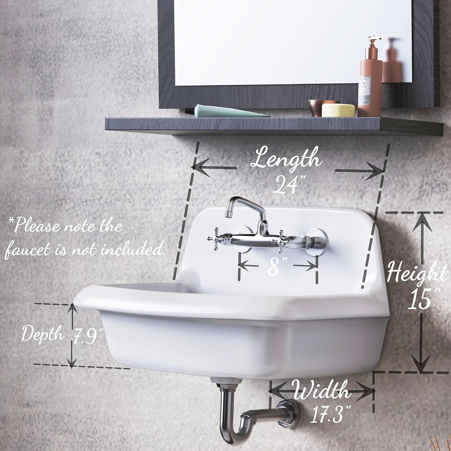 ELLAI Farmhouse Wall-Mount Laundry Sink with High Back