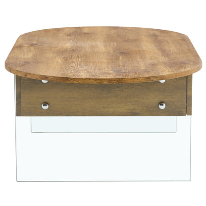 Natural Oval Coffee Table, Living Room, Glass Sides, Drawers