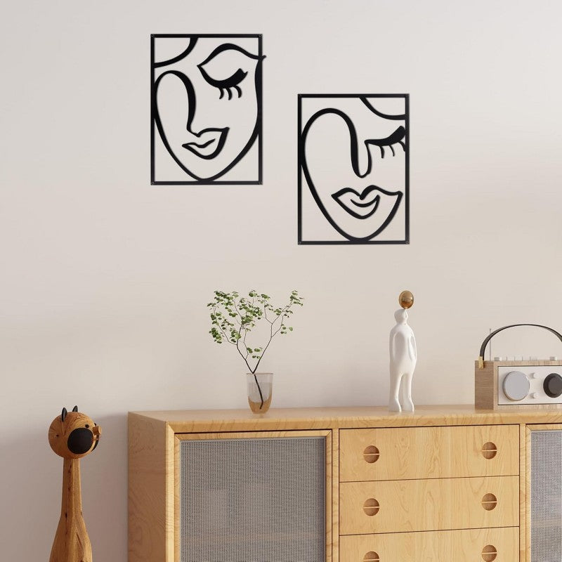 Cinq Minimalist Wall Decor for Living Room, 3‑Pc Line Faces