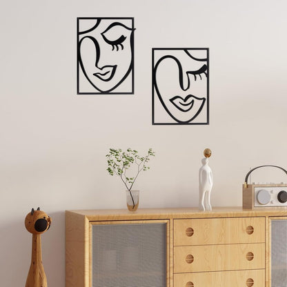 Cinq Minimalist Wall Decor for Living Room, 3‑Pc Line Faces