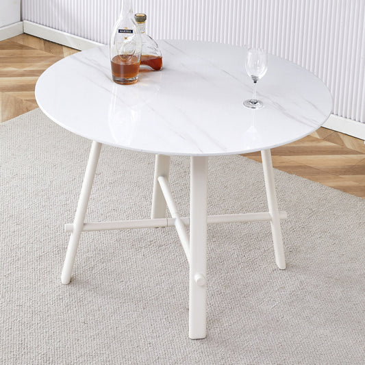 Modern Round Dining Table, Dining Room, 42-Inch White Top