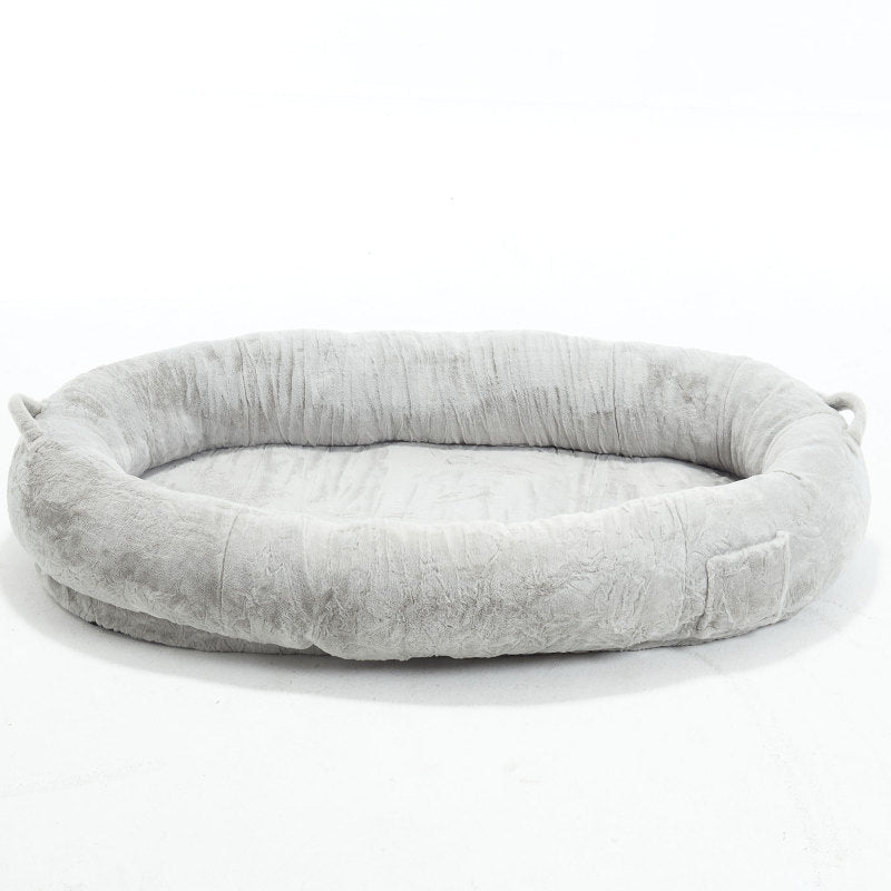 Human Dog Bed for Adult, Giant Extra Large Memory Foam Human Size Pet Bed for People, Fluffy Plush Dog Bed for Human with Storage Pocket  Cover Portable Handle Non-Slip Bottom