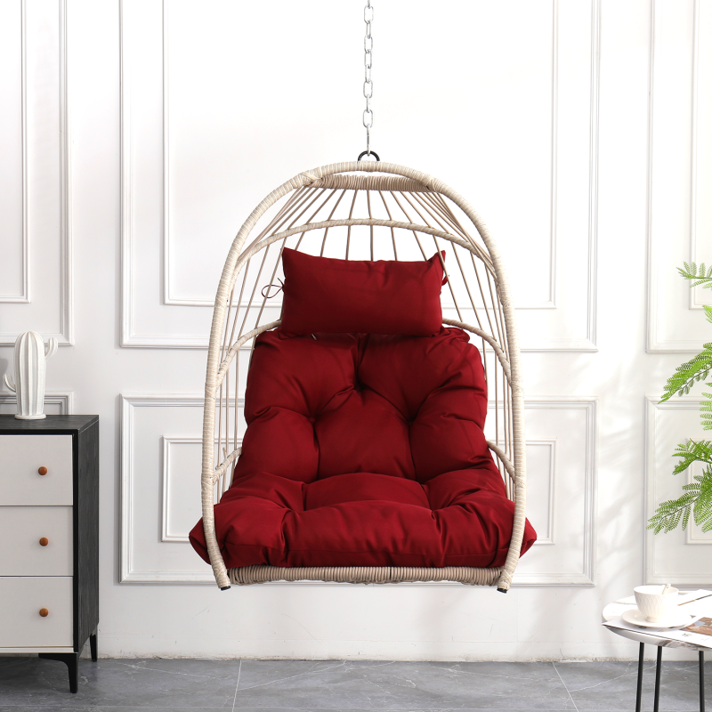 Boho Egg Swing Chair for Patio, All-Weather White PE Rattan