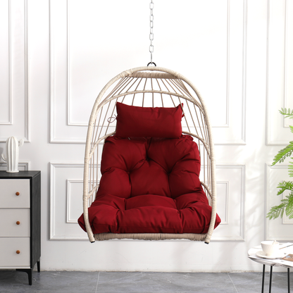 Boho Egg Swing Chair for Patio, All-Weather White PE Rattan