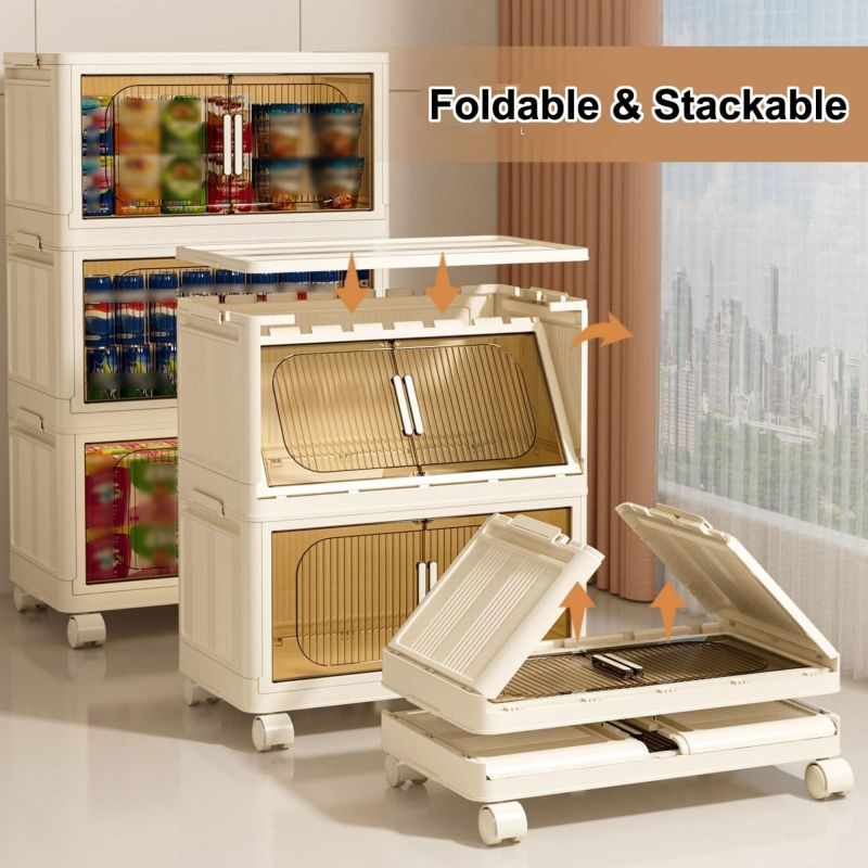 Modern Folding Closet Cabinet with Wheels, 3-Tier