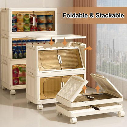 Modern Folding Closet Cabinet with Wheels, 3-Tier