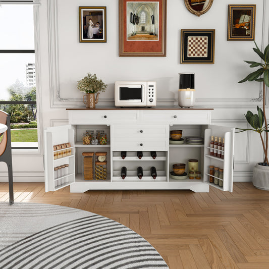 Farmhouse Dining Sideboard with Wood Top & Adjustable Shelf