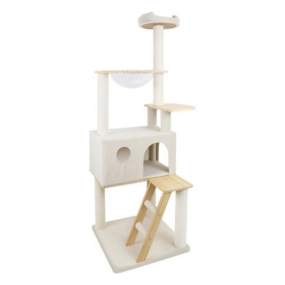 Tall Modern Wooden Indoor Cat Tree with Clear Capsule Perch